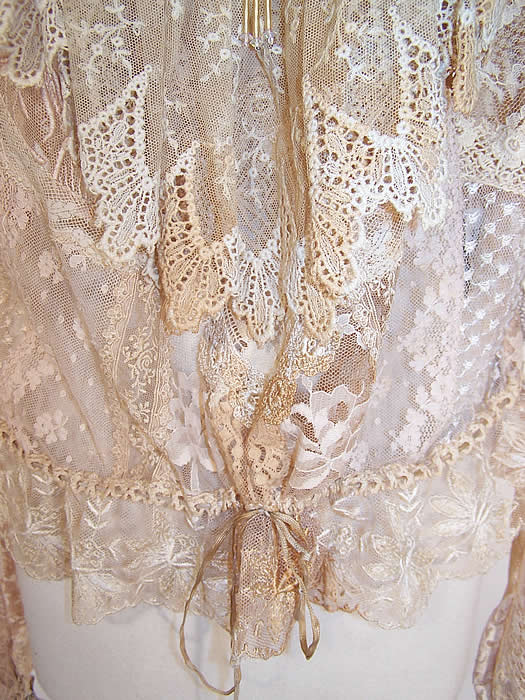 Vintage By Susan Antique Ecru Lace Beaded Trim Victorian Inspired Blouse Top close up