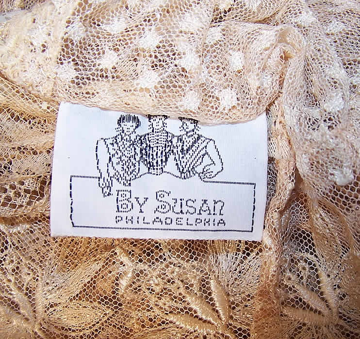 Vintage By Susan Antique Ecru Lace Beaded Trim Victorian Inspired Blouse Top label close up.