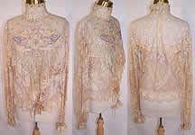 1980s Vintage By Susan Antique Ecru Lace Beaded Trim Victorian Inspired Blouse Top