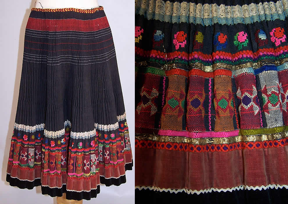 Vintage Slovak Czech Bohemia Folk Costume Pleated Embroidered Apron Skirt