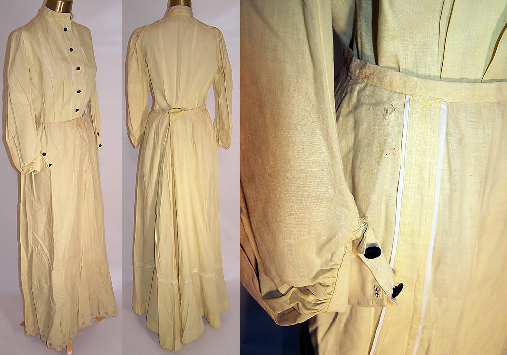 Edwardian Yellow & White Linen Blouse Skirt Petticoat 3 Piece Dress