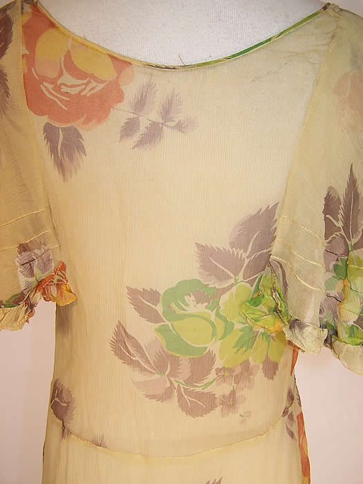 Roses Print Bias Cut Garden Party Summer Dress back view close up