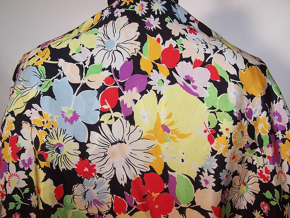 Colorful Floral Print Silk Bias Cut Dress & Dolman Shrug Jacket back view.