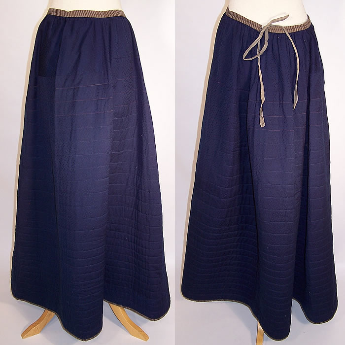 Victorian Quilted Navy Blue Wool Winter Petticoat Skirt