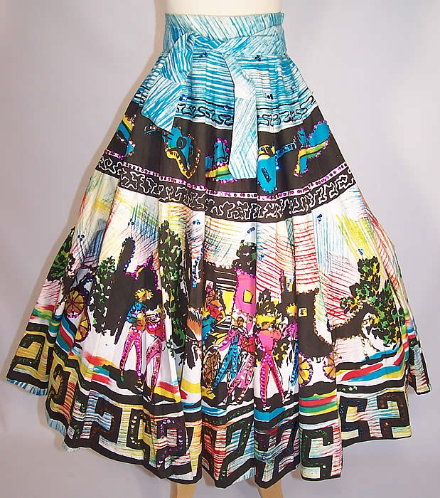 Vintage Mariachi Figural Hand Painted Sequin Mexican Circle Skirt