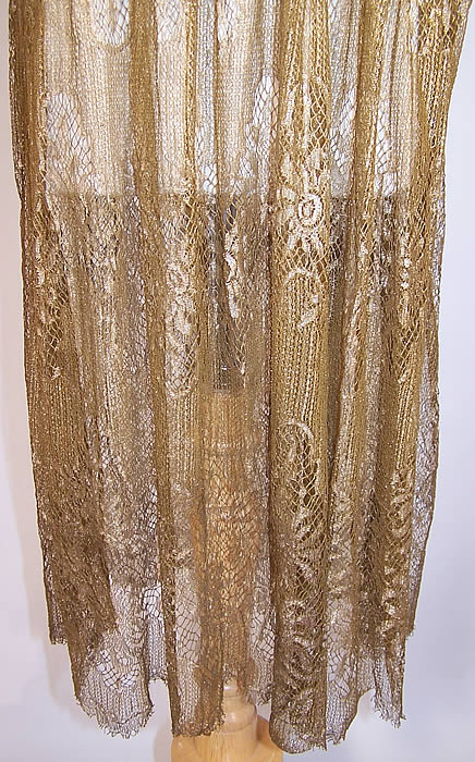 Art Deco Gold Metallic Lamé Lace Drop Waist Flapper Dress