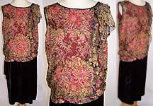 Vintage 1920s Gold Lamé Floral Silk Chiffon Velvet Drop Waist Dress 