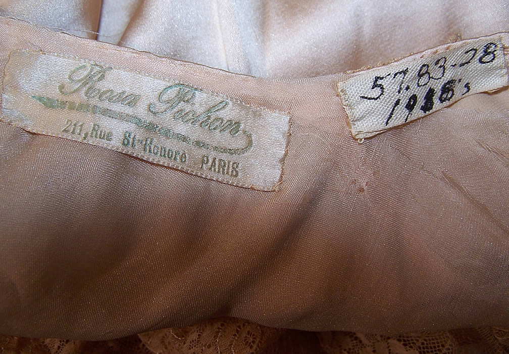  Vintage Rosa Pichon Paris Silk Rosette Lace Negligee Peignoir Robe & Bed Jacket label close up.