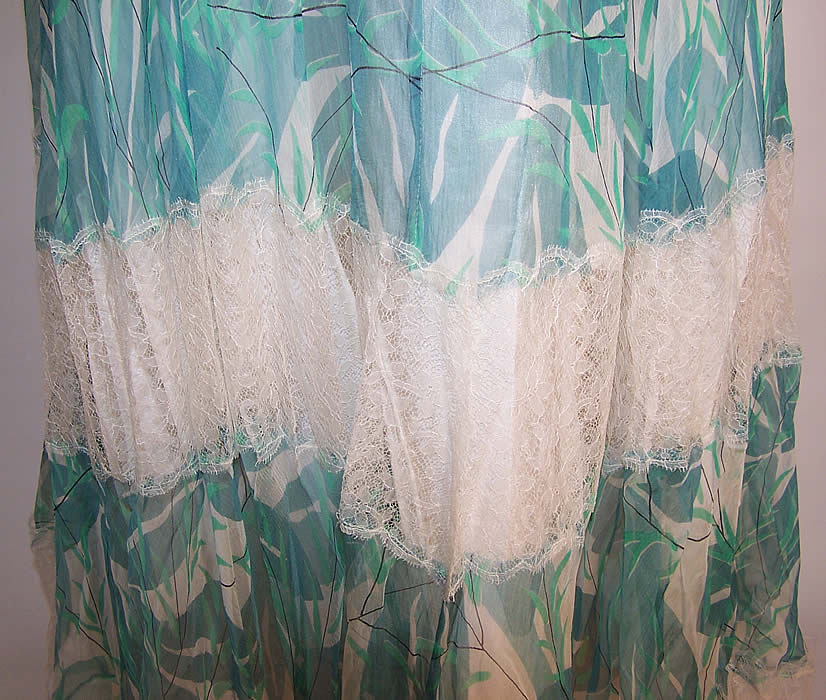 Taylor Importing Original Green Lily Pad Silk Chiffon White Lace Dress