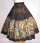 Vintage 1950s Tel-Art Floral Gold Stencil Hand Painted Black Mexican Circle Skirt