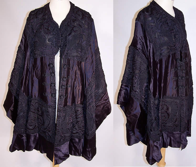 Edwardian Antique Chinese Silk Soutache Embroidered Shawl Cape Coat