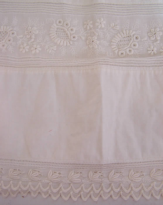 Victorian Antique Ayrshire Whitework Christening Gown Infant Dress close up.