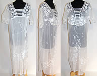 1920s White Embroidered Batiste Filet Lace Nightgown Dress