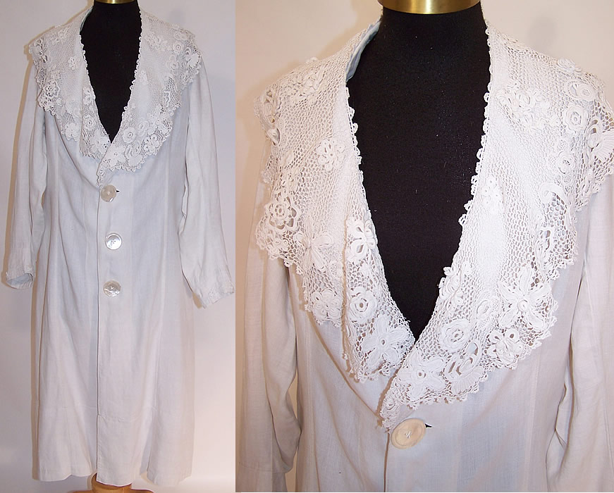 Edwardian Women's White Linen Irish Crochet Lace Travel Duster Coat