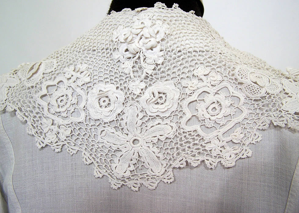 Edwardian Women's White Linen Irish Crochet Lace Travel Duster Coat