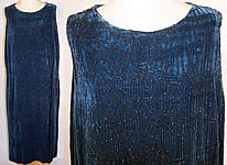 1920s Vintage Barbara Lee France Art Deco Teal Blue Beaded Velvet Flapper Dress