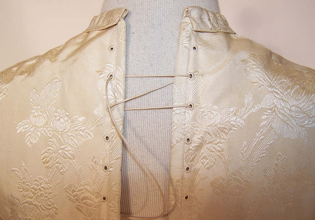 Victorian White Silk Brocade Wedding Bridal Bodice Corset Top back view close up