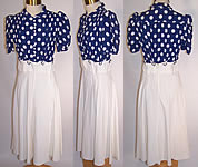 Vintage Retro Blue & White Polka Dot Rayon Rockabilly Pinup Swing Dress