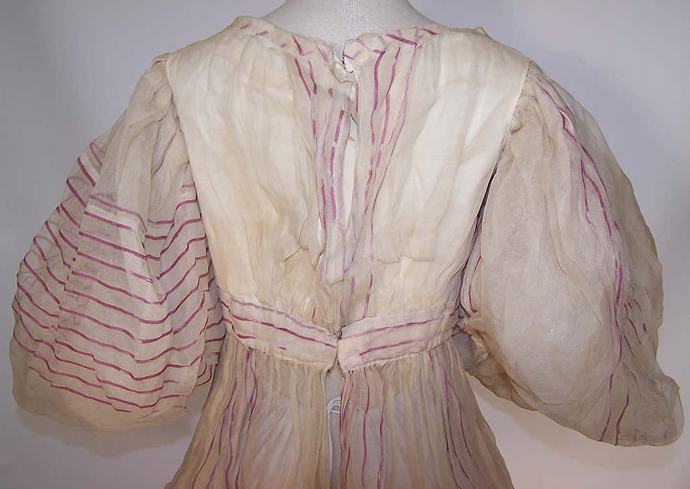 Antique Georgian Regency Muslin Purple Stripe Gigot Sleeve Gown Dress