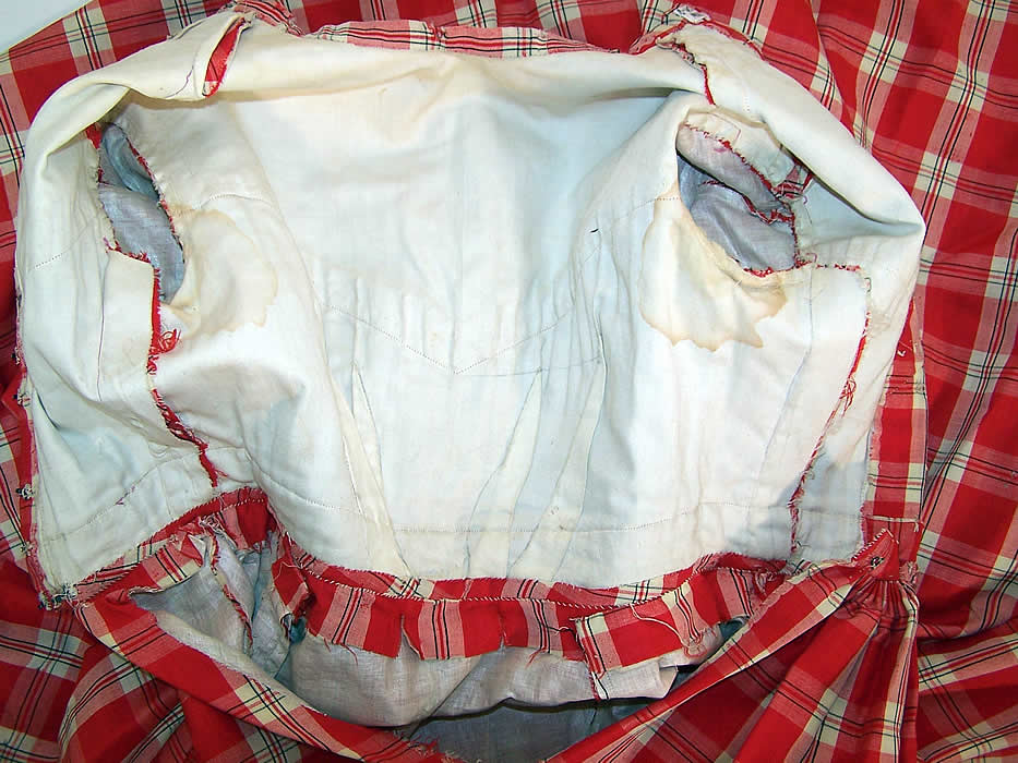 Victorian Civil War Girls Red & White Plaid Check Wool Hoop Skirt Dress 