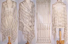 Vintage Art Deco Egyptian Assuit Cream Net Diamond Silver Shawl Scarf 