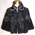 Victorian Black Velvet Green Beaded Evening Cloak Cape Capelet