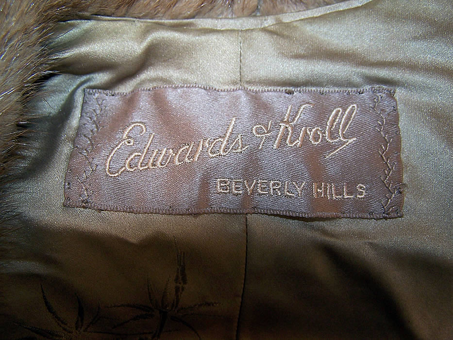 Vintage Edwards & Kroll Beverly Hills Pastel Mink Fur Stole Shawl Wrap Cape label close up