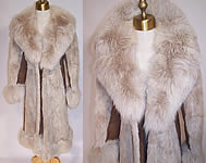 Vintage Sheared Fox Fur Brown Suede Leather Long Winter Coat