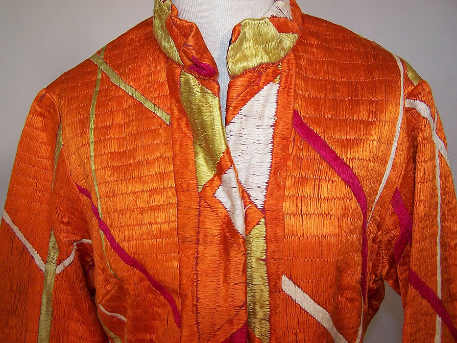 Vintage B. Altman Nat-Raj Nataraja India Orange Embroidered Long Kaftan Robe Coat