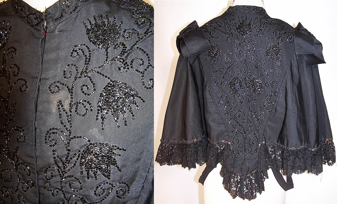 Victorian Black Lace Jet Beaded Mourning Mantle Cape Dolman Capelet