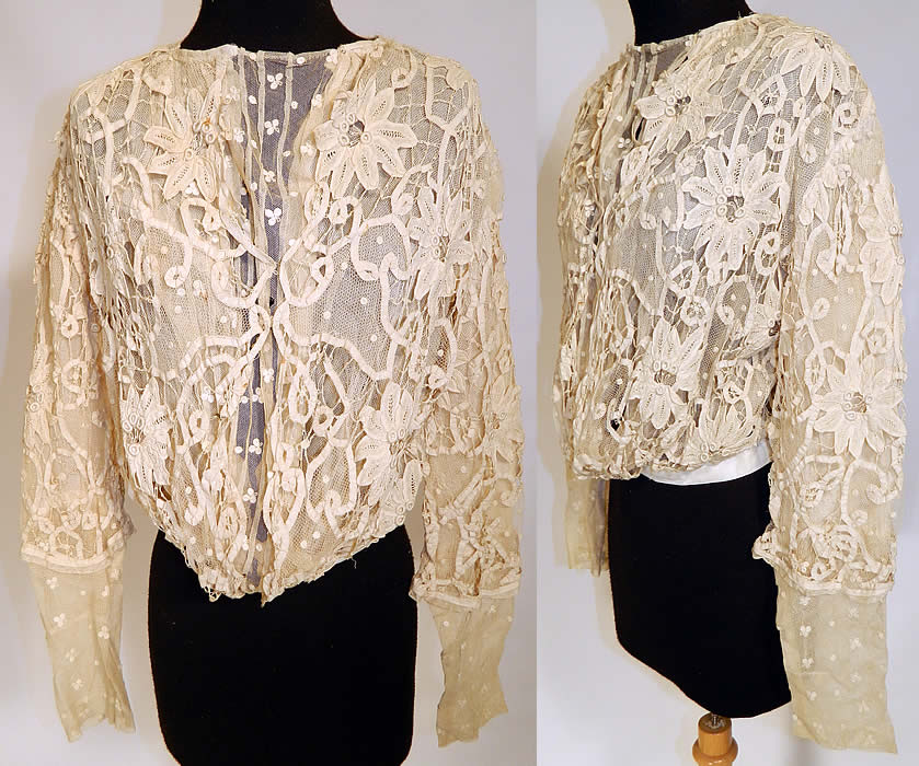 Edwardian Cream Battenburg Tape Lace Polka Dot Net Wedding Bodice Blouse