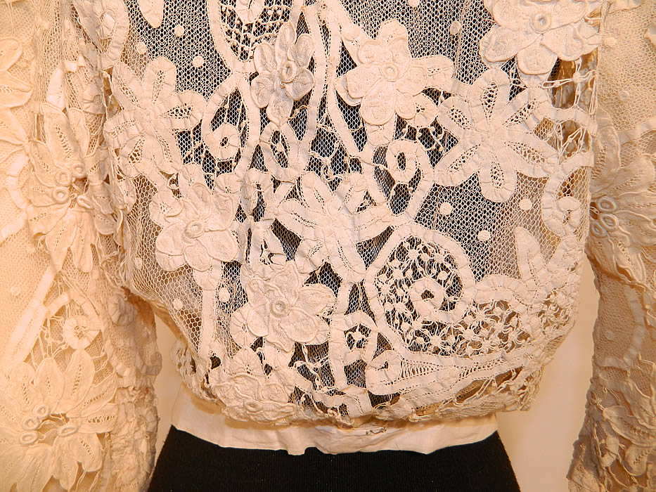 Edwardian Cream Battenburg Tape Lace Polka Dot Net Wedding Bodice Blouse