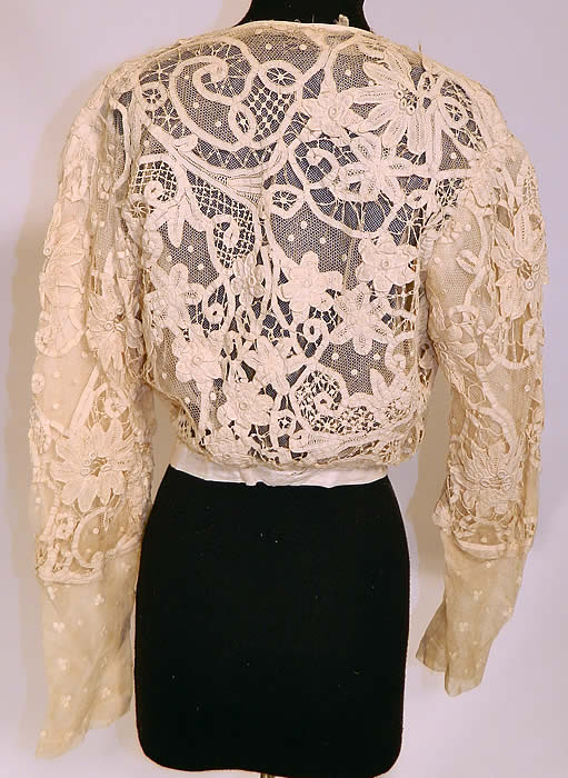 Edwardian Cream Battenburg Tape Lace Polka Dot Net Wedding Bodice Blouse