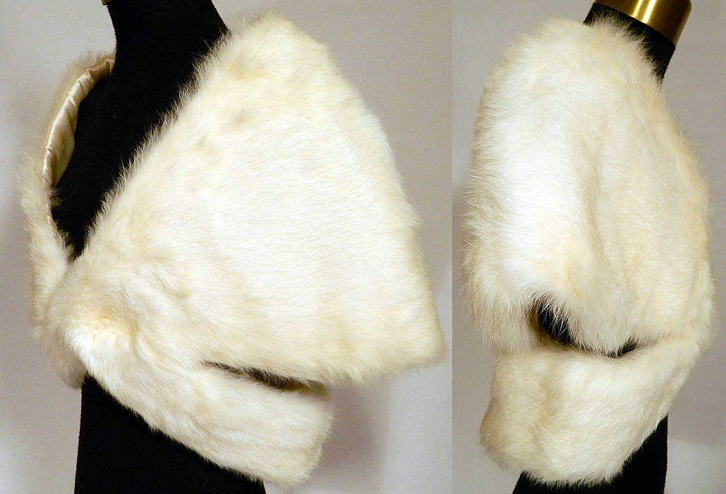 Vintage White Rabbit Fur Stole Shawl Winter Wrap Glam Evening Cape