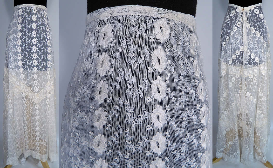 Vintage Embroidered Soutache Work White Net Lace Wedding Skirt