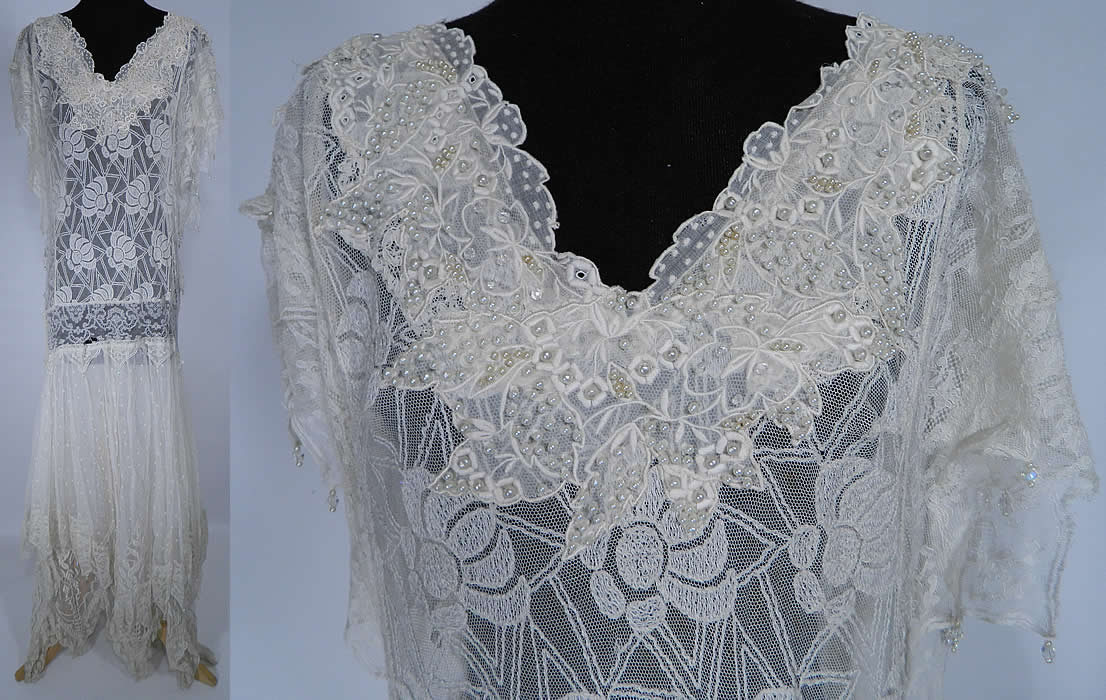 Vintage Giovanni Designer Apparel White Lace Drop Waist Wedding Dress