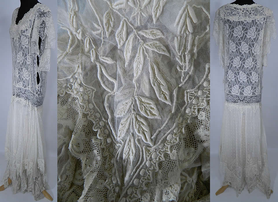 Vintage Giovanni Designer Apparel White Lace Drop Waist Wedding Dress