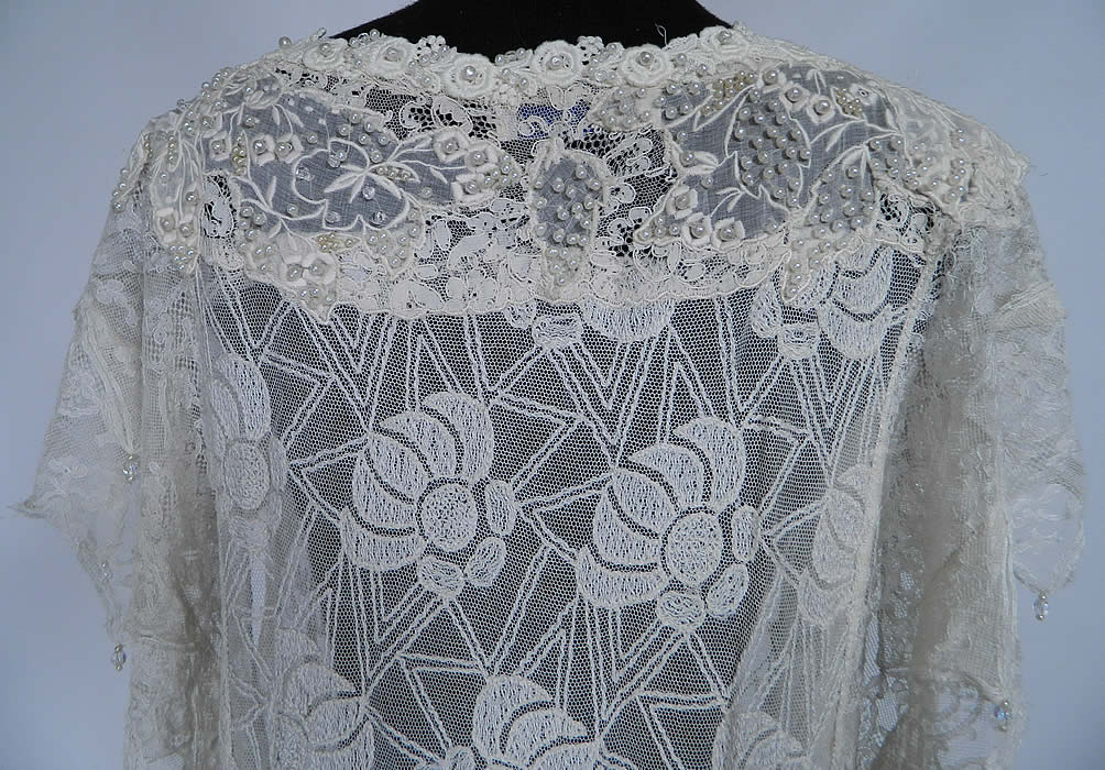 Vintage Giovanni Designer Apparel White Lace Drop Waist Wedding Dress back view.