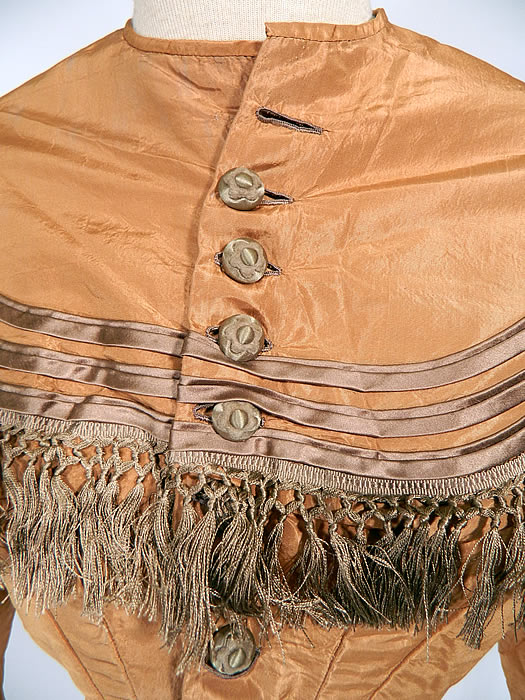 Victorian Civil War Era Light Brown Silk Moire Fringe Trim Bodice Top