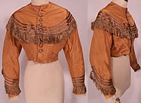 Victorian Civil War Era Light Brown Silk Moire Fringe Trim Bodice Top