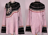 Antique Chinese Lilac Silk Damask Brocade Floral Applique Robe Coat