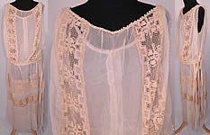 Vintage Cream Silk Chiffon Crochet Lace Pearl Beaded Drop Waist Wedding Dress