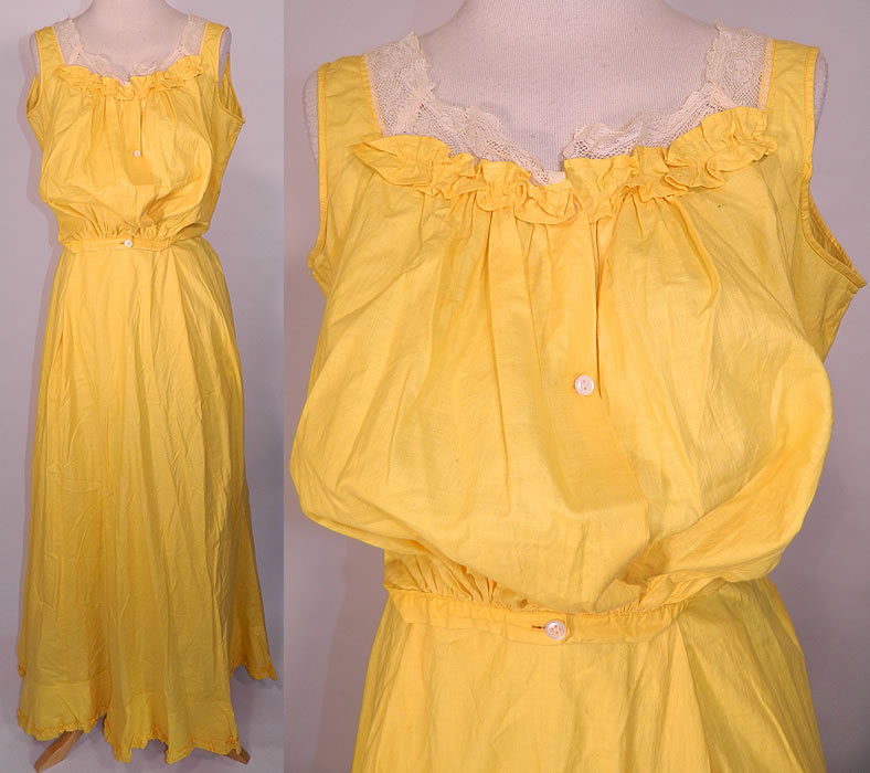 Edwardian Bright Yellow Cotton Camisole Top & Petticoat Skirt Train