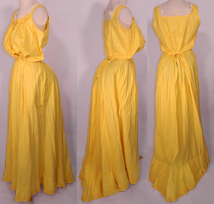 Edwardian Bright Yellow Cotton Camisole Top & Petticoat Skirt Train