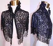 Victorian Sheer Black Net Beaded Fringe Short Cloak Cape Capelet