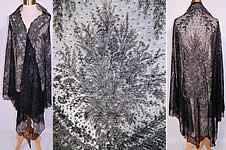 Victorian Civil War Antique Black Chantilly Lace Mantilla Spanish Shawl