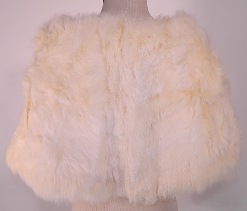 Vintage White Rabbit Fur Shrug Stole Shawl Winter Wrap Glam Evening Cape back view.