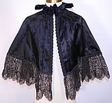 Victorian Black Silk Jet Beaded Lace Trim Evening Cloak Cape