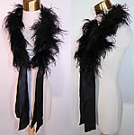 Victorian Black Ostrich Feather Neck Boa Collar Scarf Silk Ribbon Ties