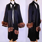 Vintage Art Deco Black Silk Fur Trim Evening Cocoon Opera Coat Jacket